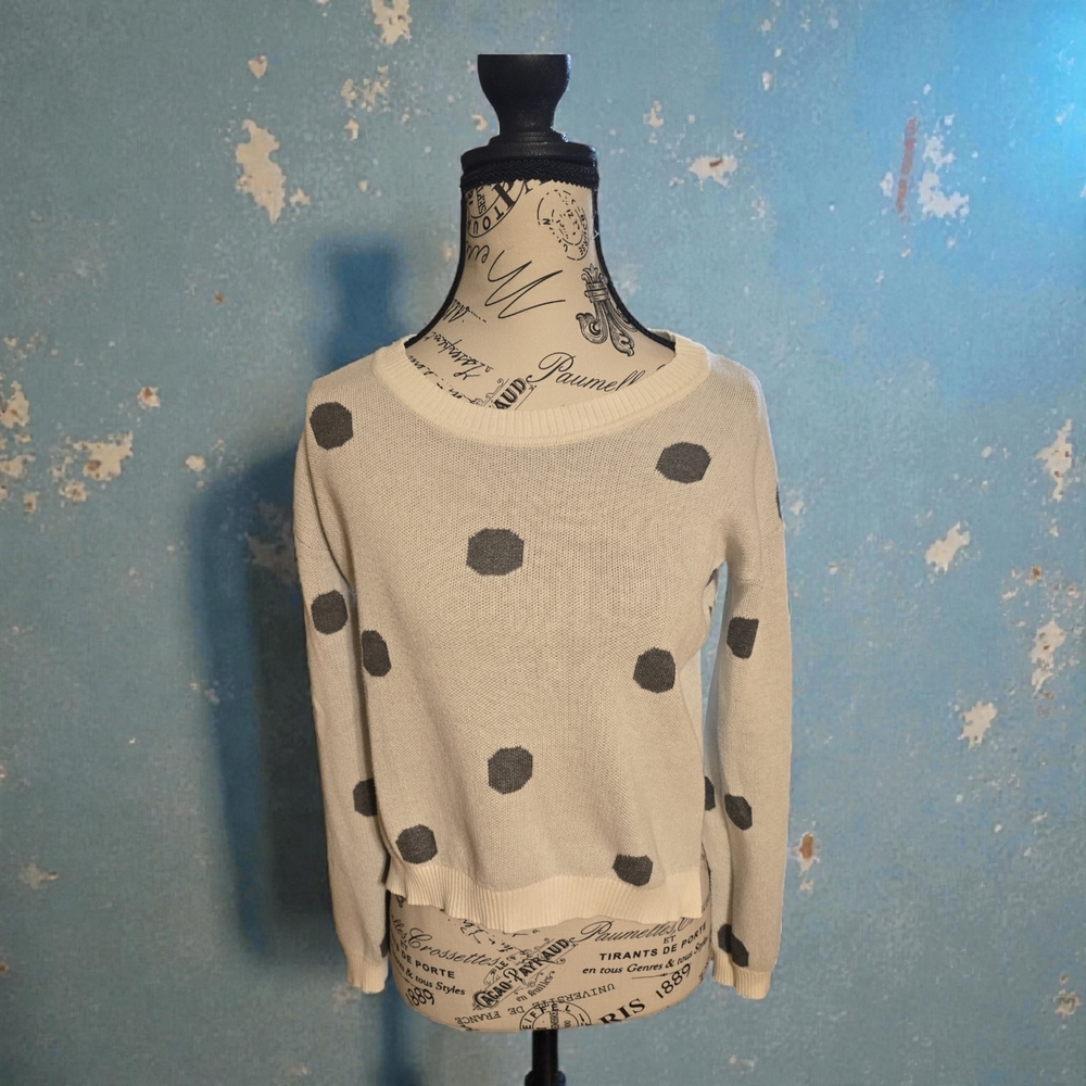 Pink Rose Cream and Gray Polka Dot Sweater